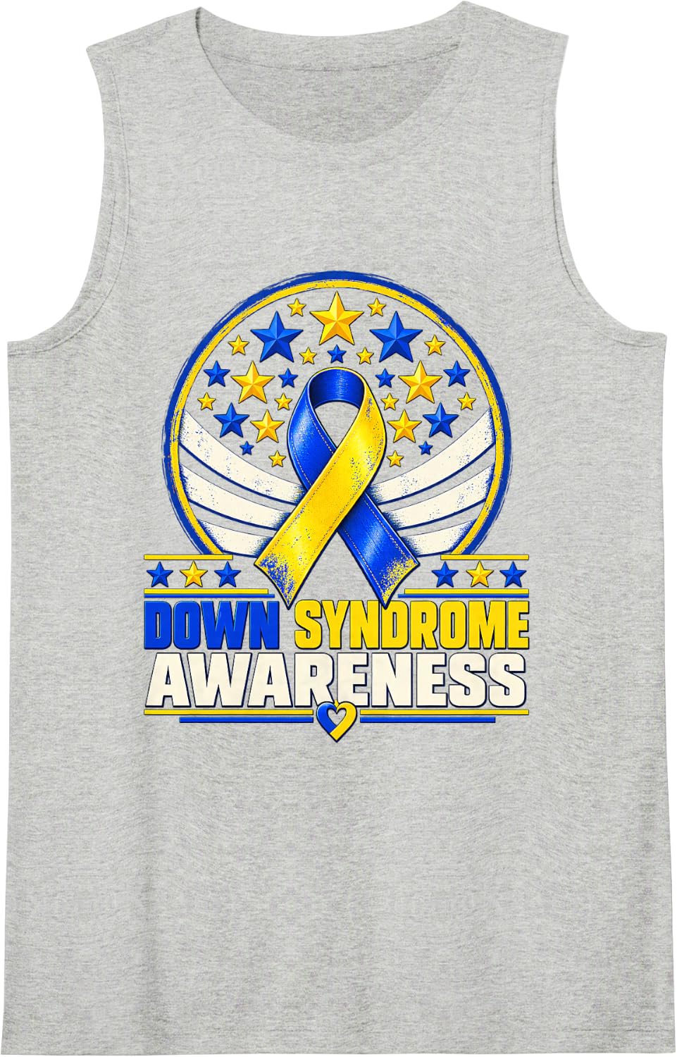 Down Syndrome Awareness Ribbon Wings Blue Yellow Stars Art Sleeveless Tank Top - Heather Grey