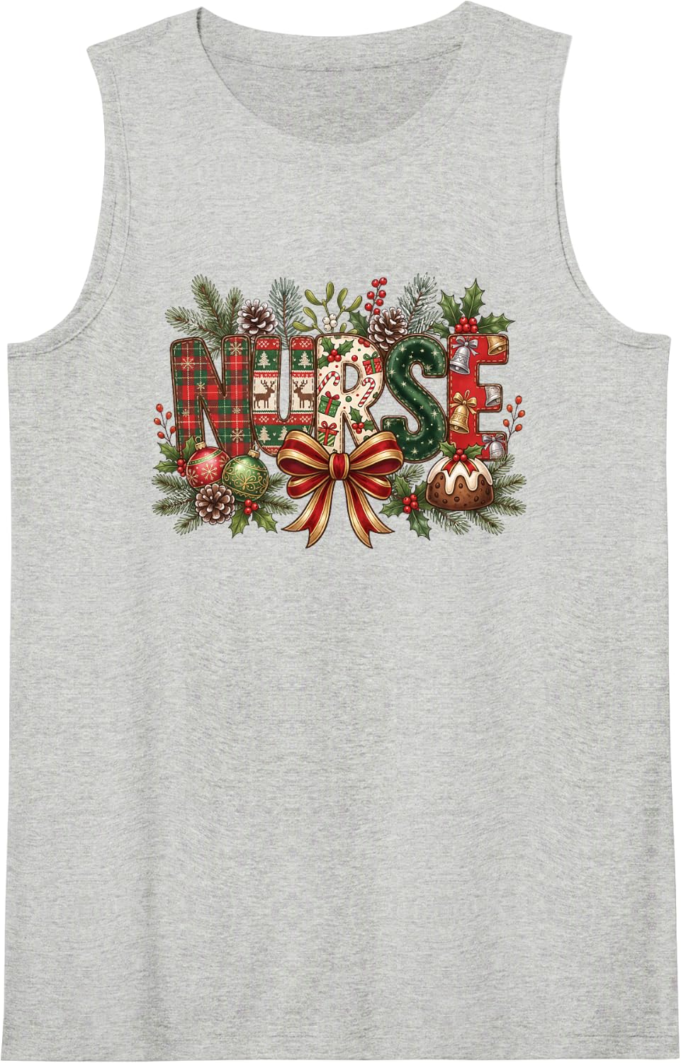 Merry Christmas Nurse Festive Holiday Coquette Bow Sleeveless Tank Top - Heather Grey
