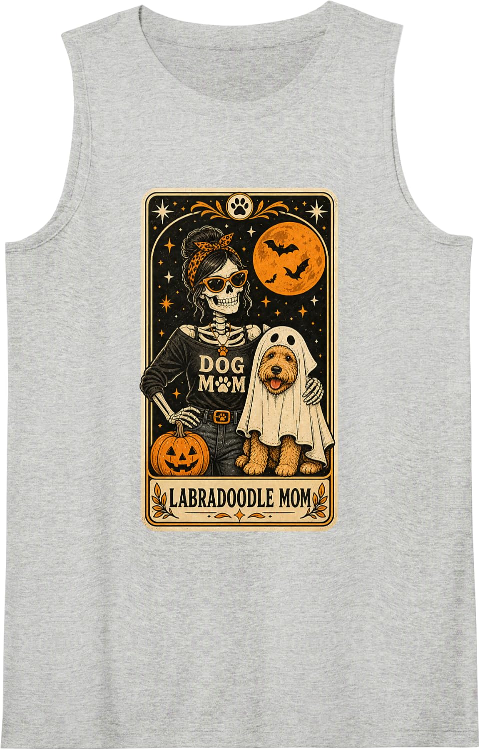 Labradoodle Mom Halloween Skeleton Dog Mom Tarot Card Women Sleeveless Tank Top - Heather Grey