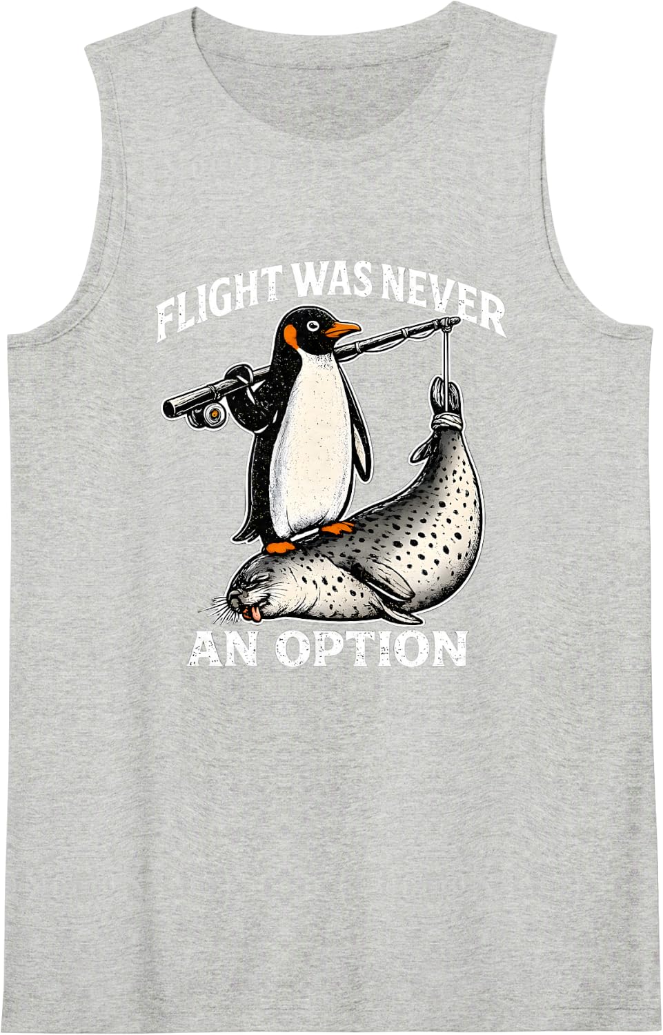 Flight was Never an Option Funny Penguin Seal Graphic Sleeveless Tank Top - Heather Grey