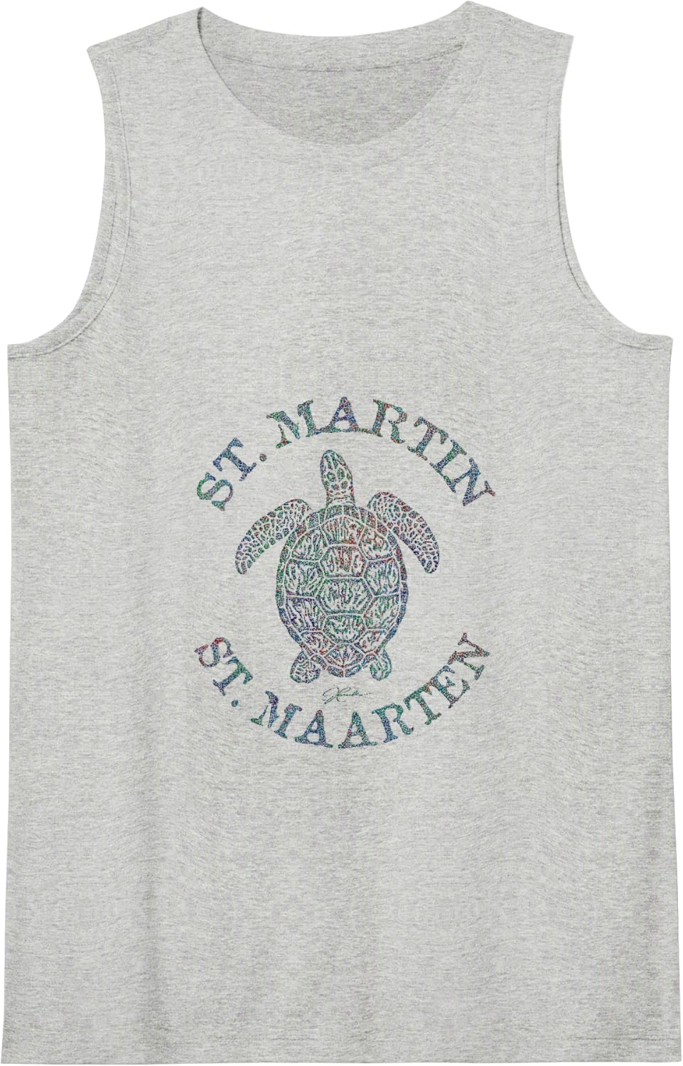 Womens JCombs: St. Martin/St. Maarten Sea Turtle (Distressed) Tank Top - Heather Grey