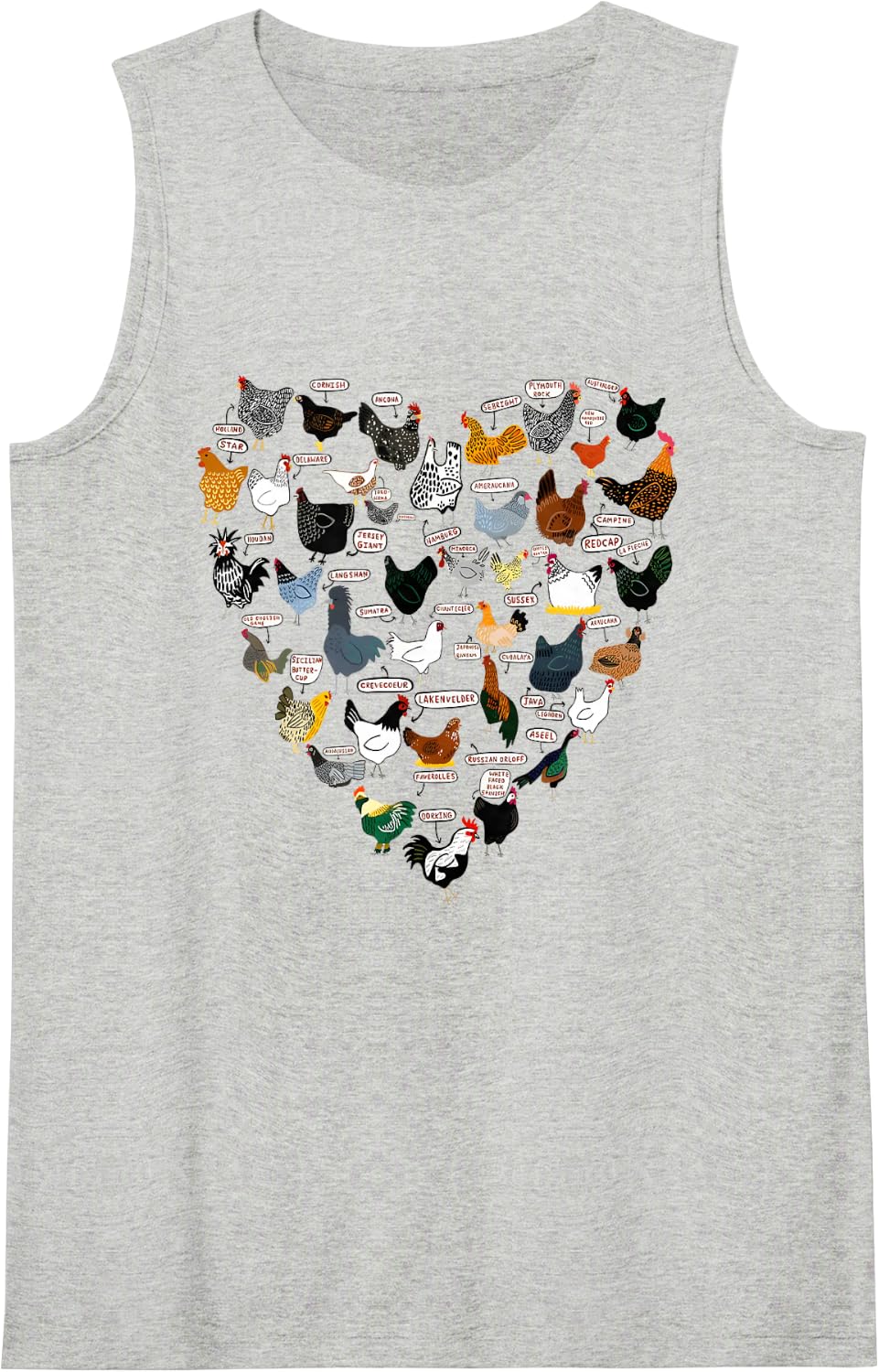 Chicken Breeds Mothers Chickens Heart Shape Women Farmer Sleeveless Tank Top - Heather Grey
