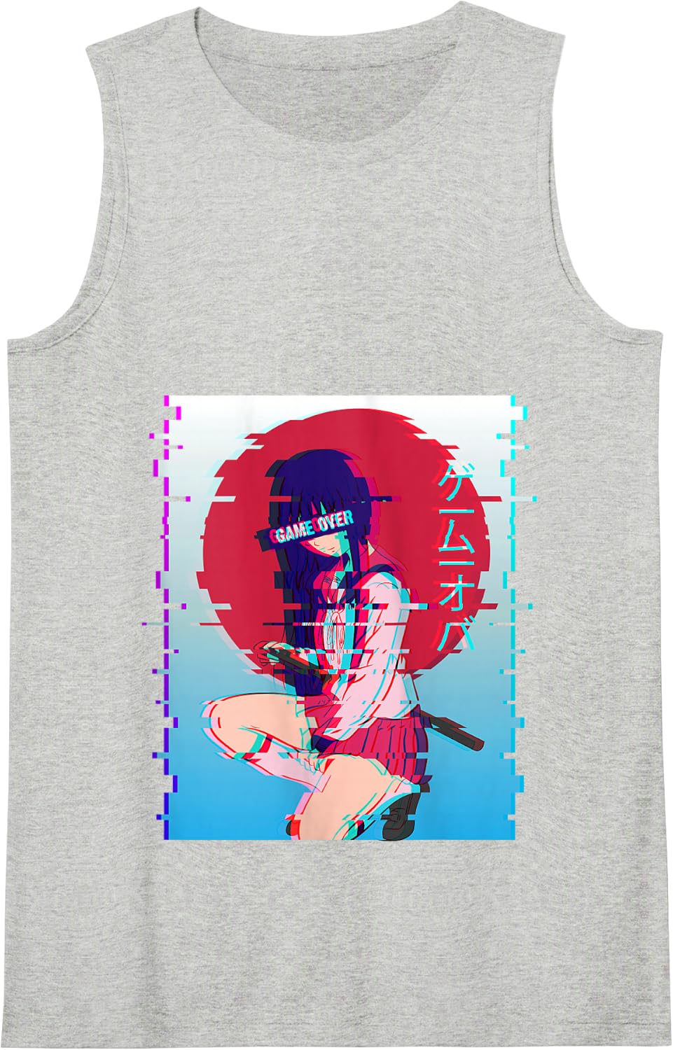 Japanese Anime School Girl Game Over Vaporwave Aesthetic Tank Top - Heather Grey