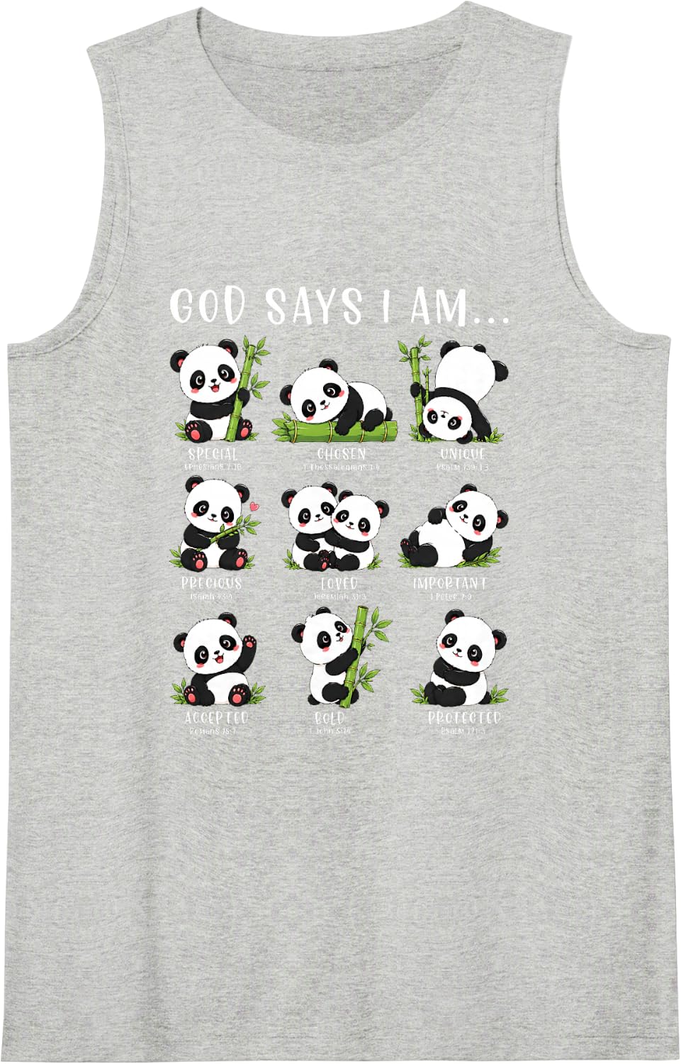 God Says Im Special Chosen Loved Christian Panda Bible Faith Sleeveless Tank Top - Heather Grey