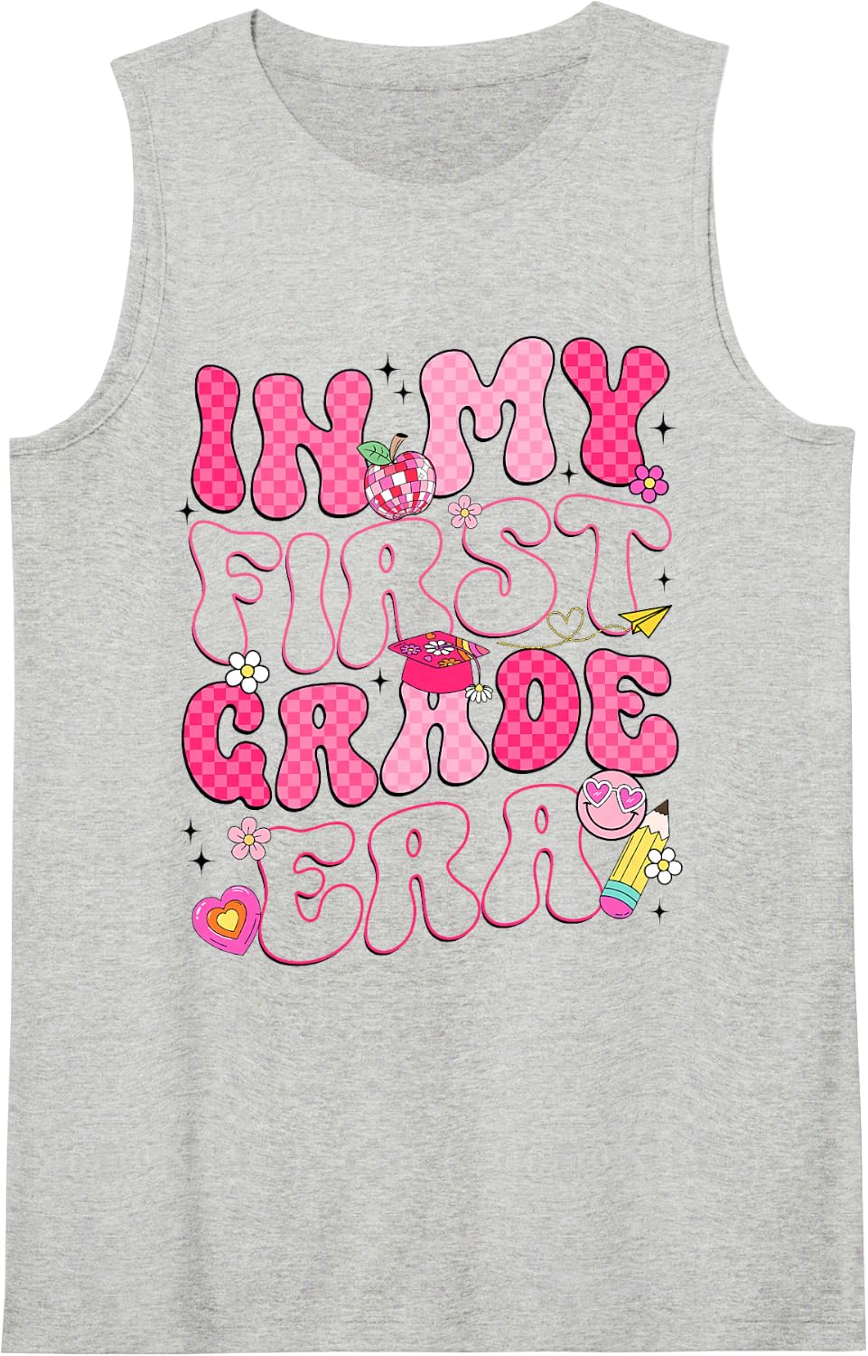 in My First Grade Era Back to School Groovy Girl Women Sleeveless Tank Top - Heather Grey