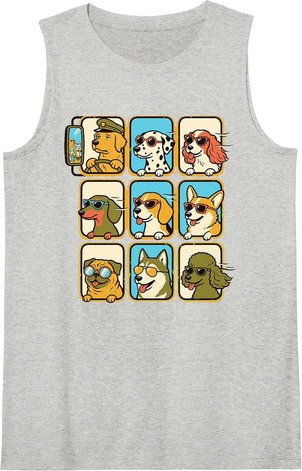 Dog Breeds Bus Funny Dalmatian Corgi Pug Beagle Husky Poodle Sleeveless Tank Top - Heather Grey