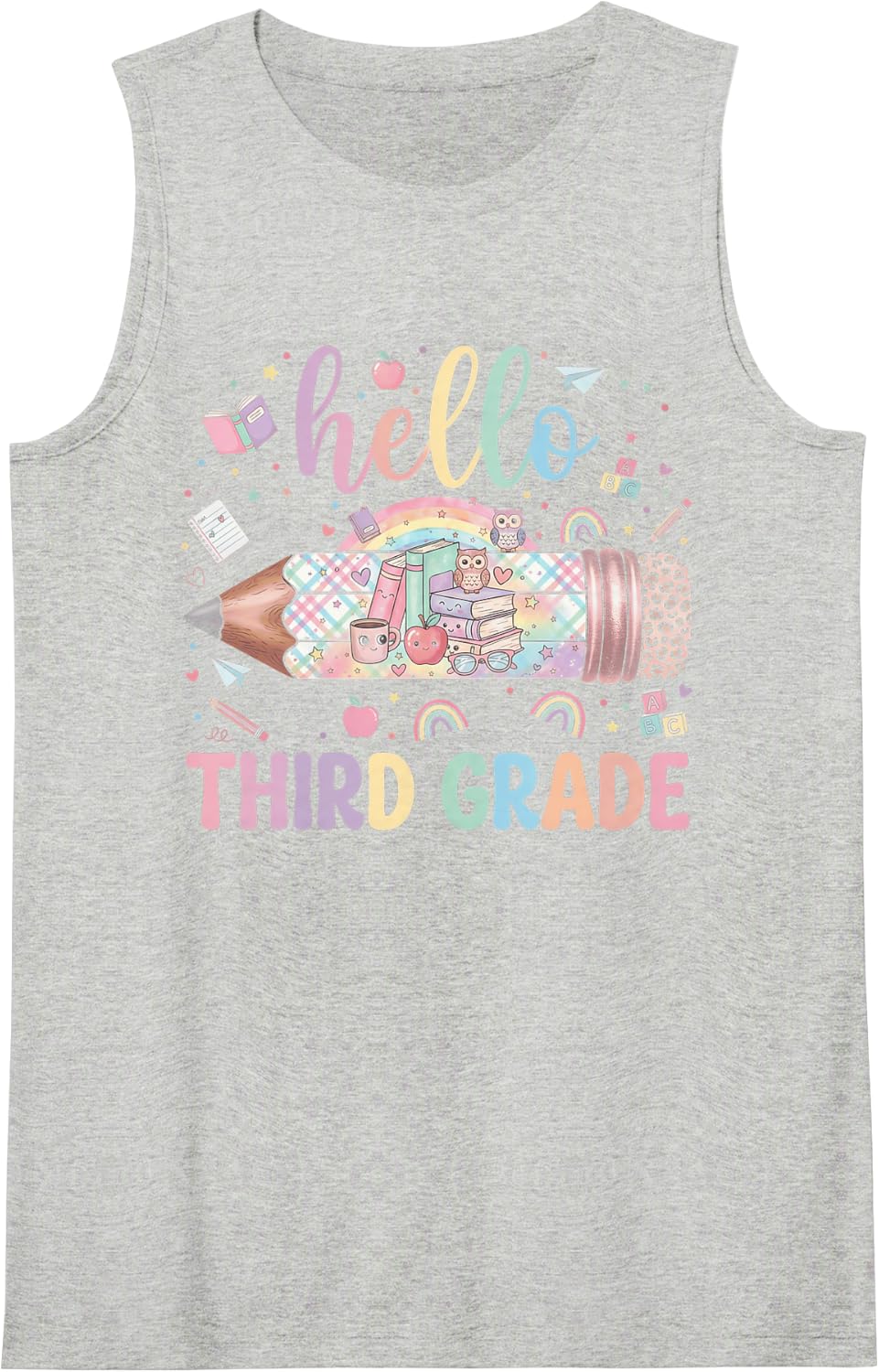 Hello Third Grade Leopard Back to School for Kids Teachers Tank Top - Heather Grey