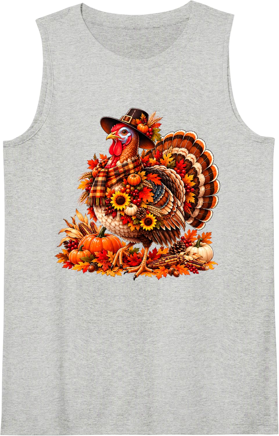Chicken with Hat Funny Thanksgiving Chicken Costume Fall Sleeveless Tank Top - Heather Grey