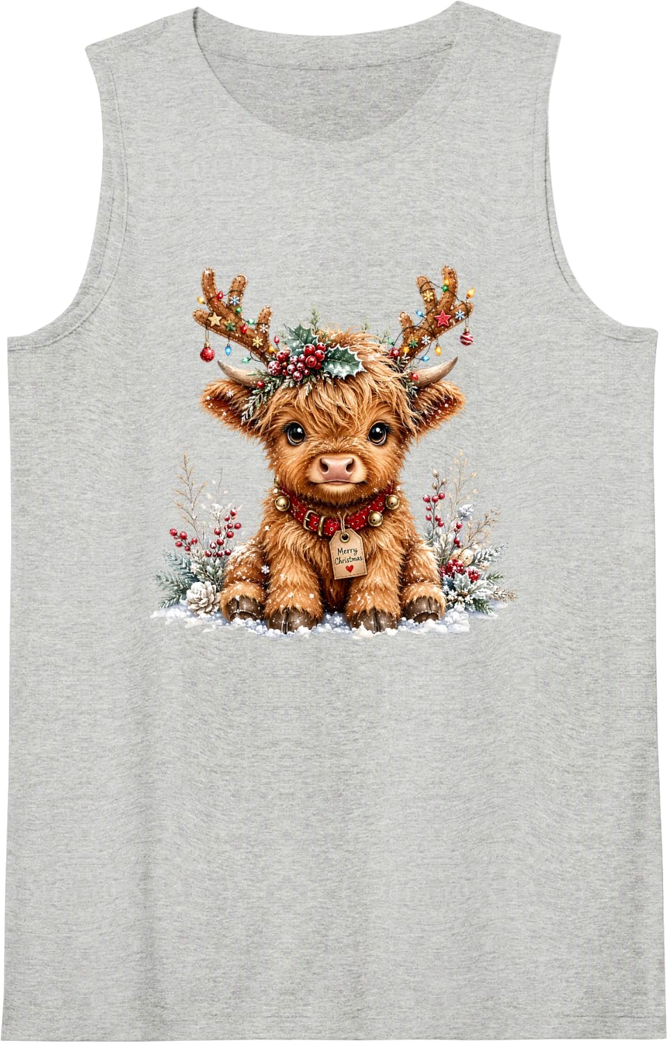 Christmas Highland Cattle Sleeveless Tank Top - Heather Grey