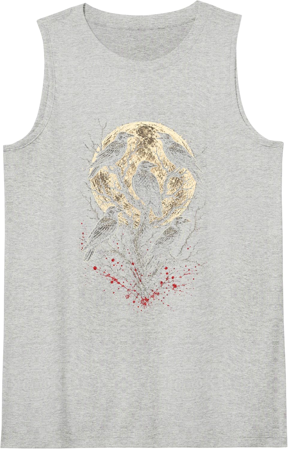 Bird Watching Gothic Crow Full Moon Art Gift Tank Top - Heather Grey