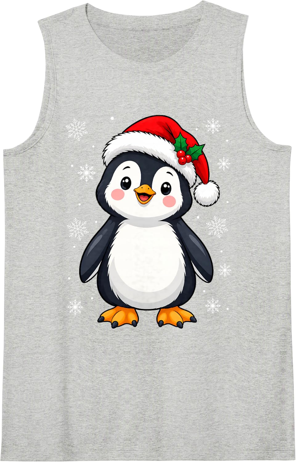Cute Festive Santa Hat Penguin Sleeveless Tank Top - Heather Grey