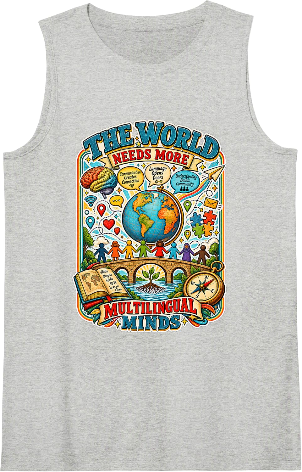 Bilingual ESL Teacher World Needs More Multilingual Leaner Sleeveless Tank Top - Heather Grey