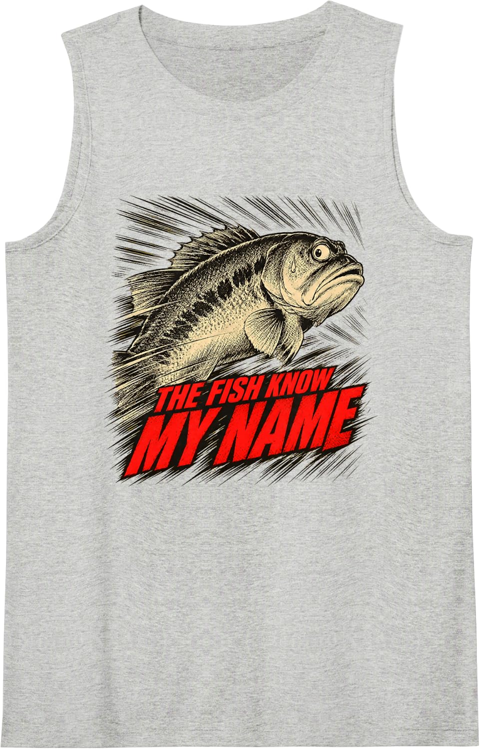 Fish Fear Me Funny Fishing Humor Men Bass Angler Fisherman Sleeveless Tank Top - Heather Grey