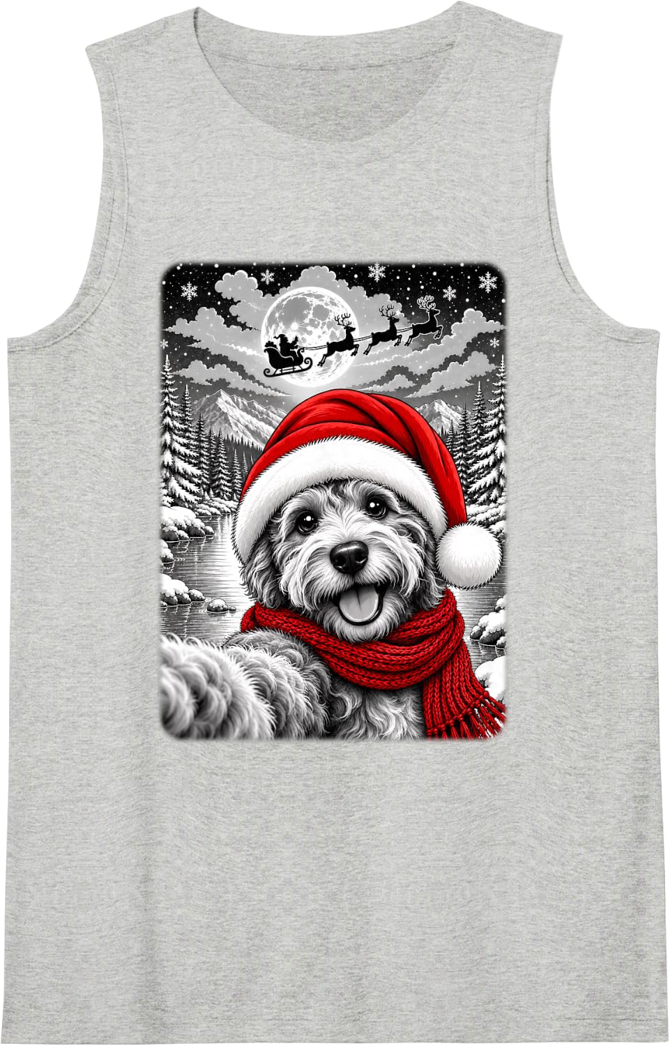 Labradoodle Dog Christmas Selfie Moon Night Starry Sky Xmas Tank Top - Heather Grey