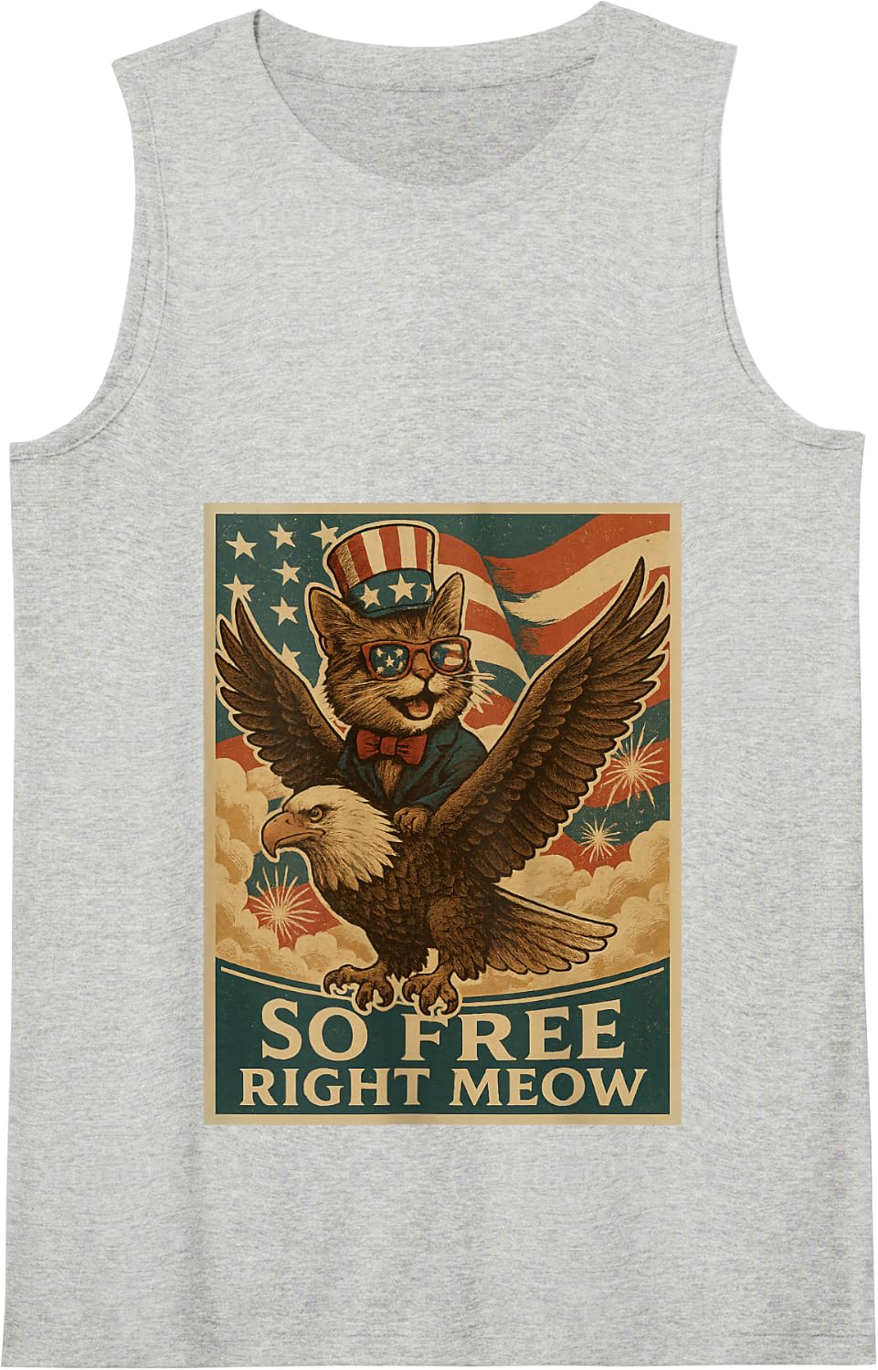 Funny Cats Fourth of July Sayings Shirts So Free Right Meow Tank Top - Heather Grey