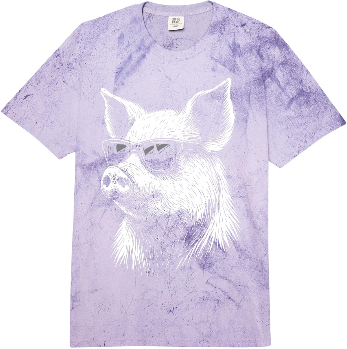 Pig Sunglasses Farmer Comfort Colors Adult Heavyweight T-Shirt - Adult Unisex Purple Tie Dye