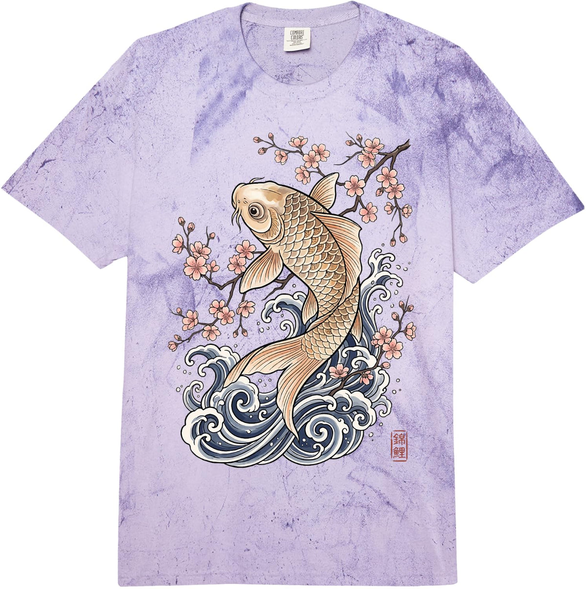 Koi Fish Japanese Comfort Colors Adult Heavyweight T-Shirt - Adult Unisex Purple Tie Dye