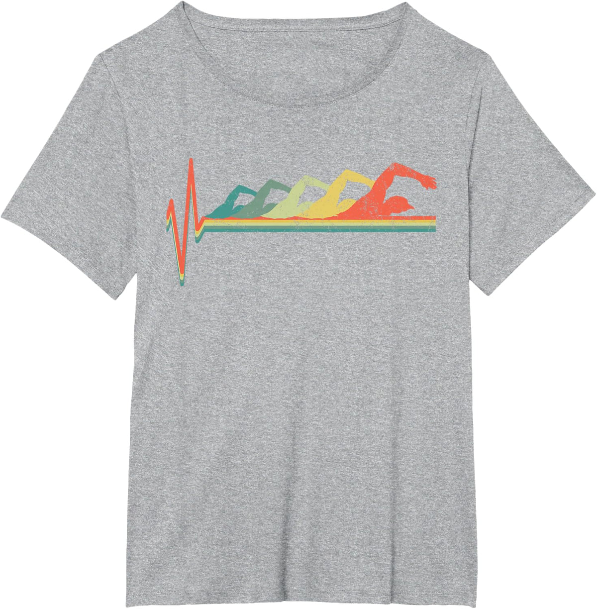 Swimmer Heartbeat Retro Gift T-Shirt - Heather Grey