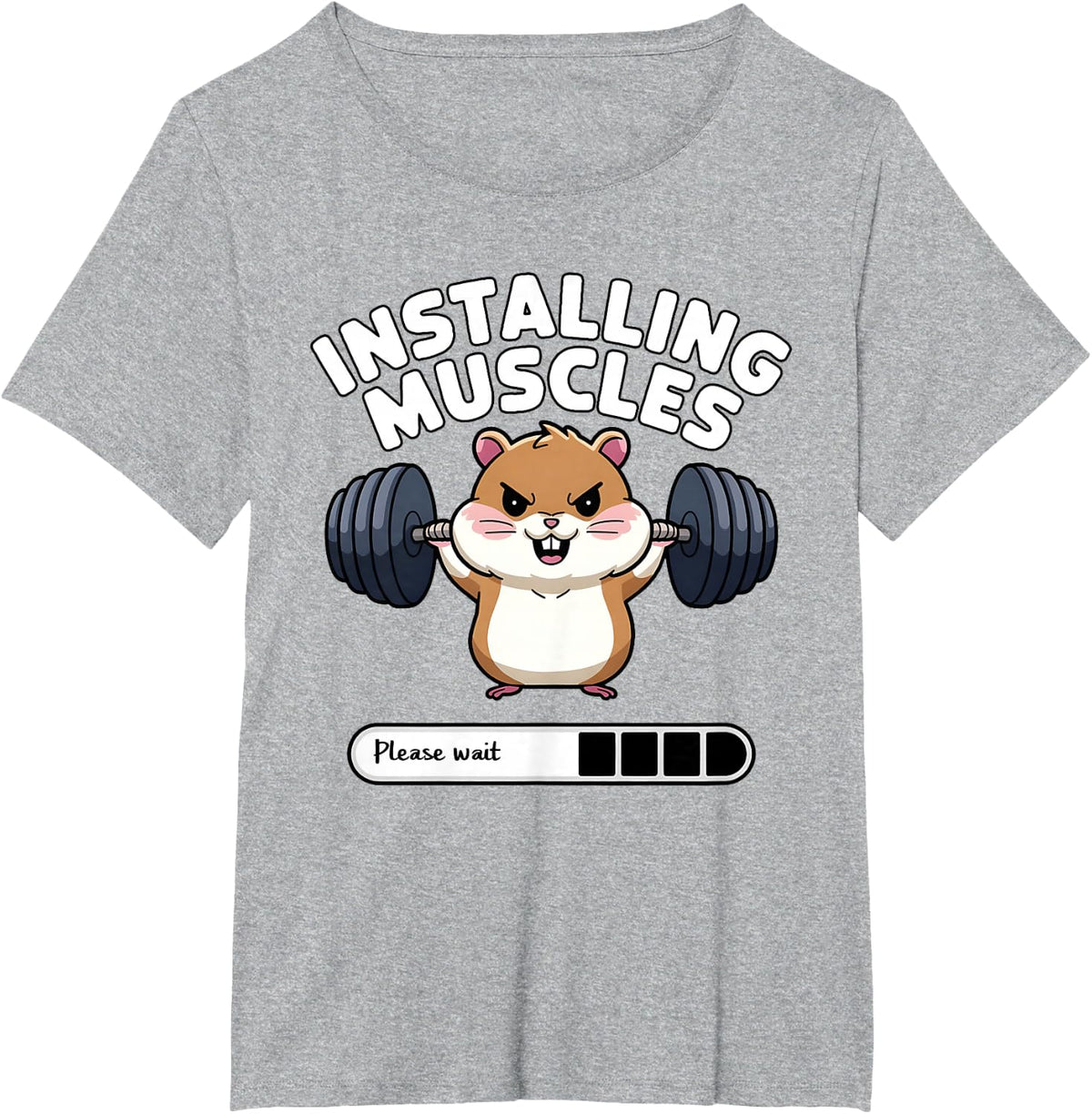 Installing Muscles Please Wait Funny Hamster Weightlifting T-Shirt - Heather Grey