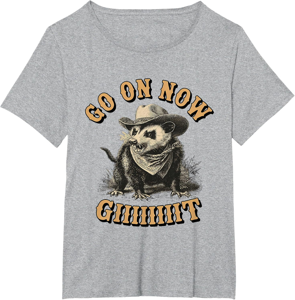 Western Country Vintage Cowboy Opossum Go On Now Git T-Shirt - Heather Grey