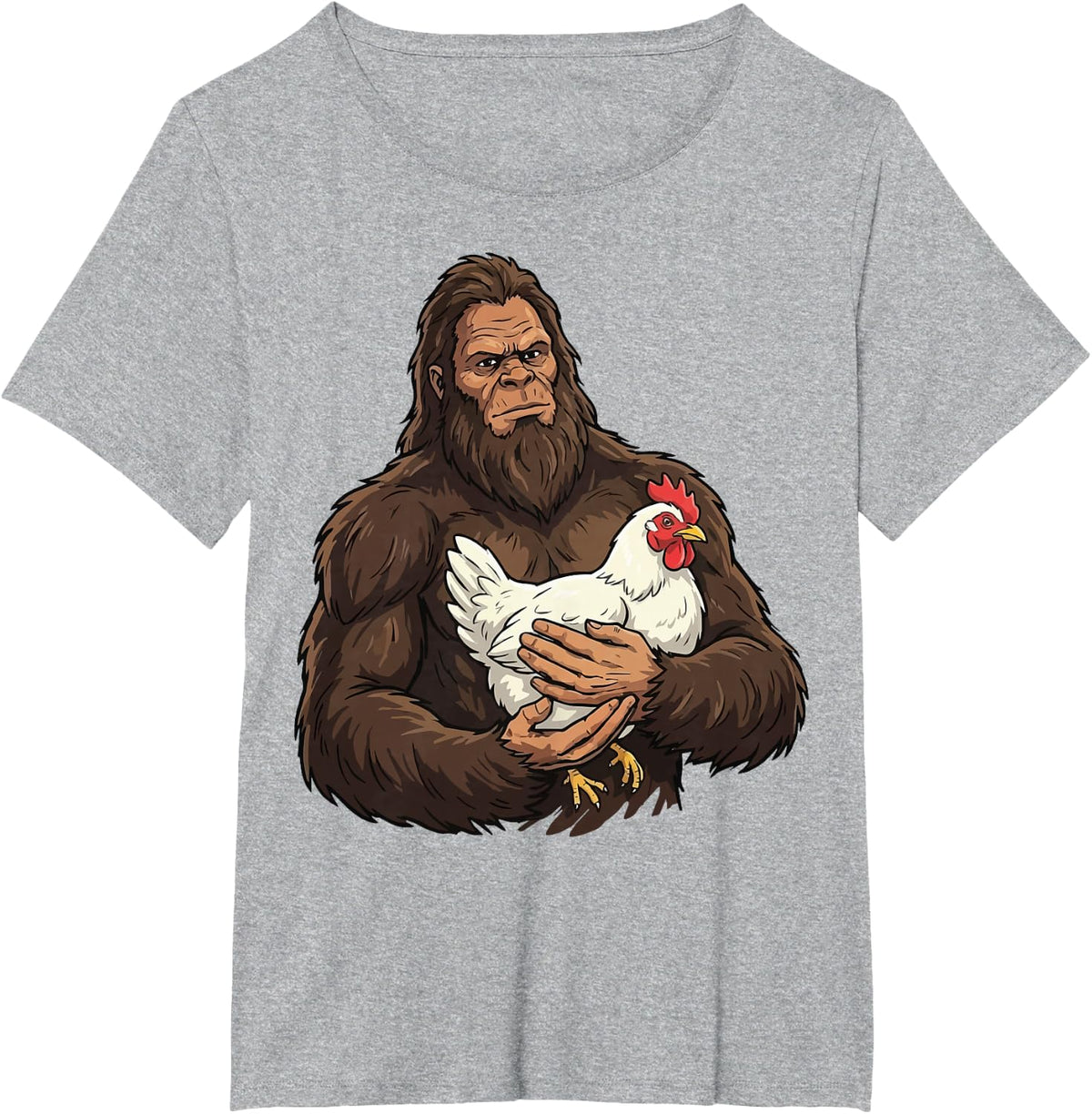 Bigfoot Holding Chicken T-Shirt - Heather Grey