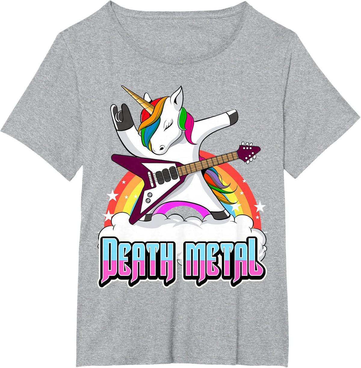 Death Metal Unicorn Heavy Metal Hard Rock T-Shirt - Heather Grey