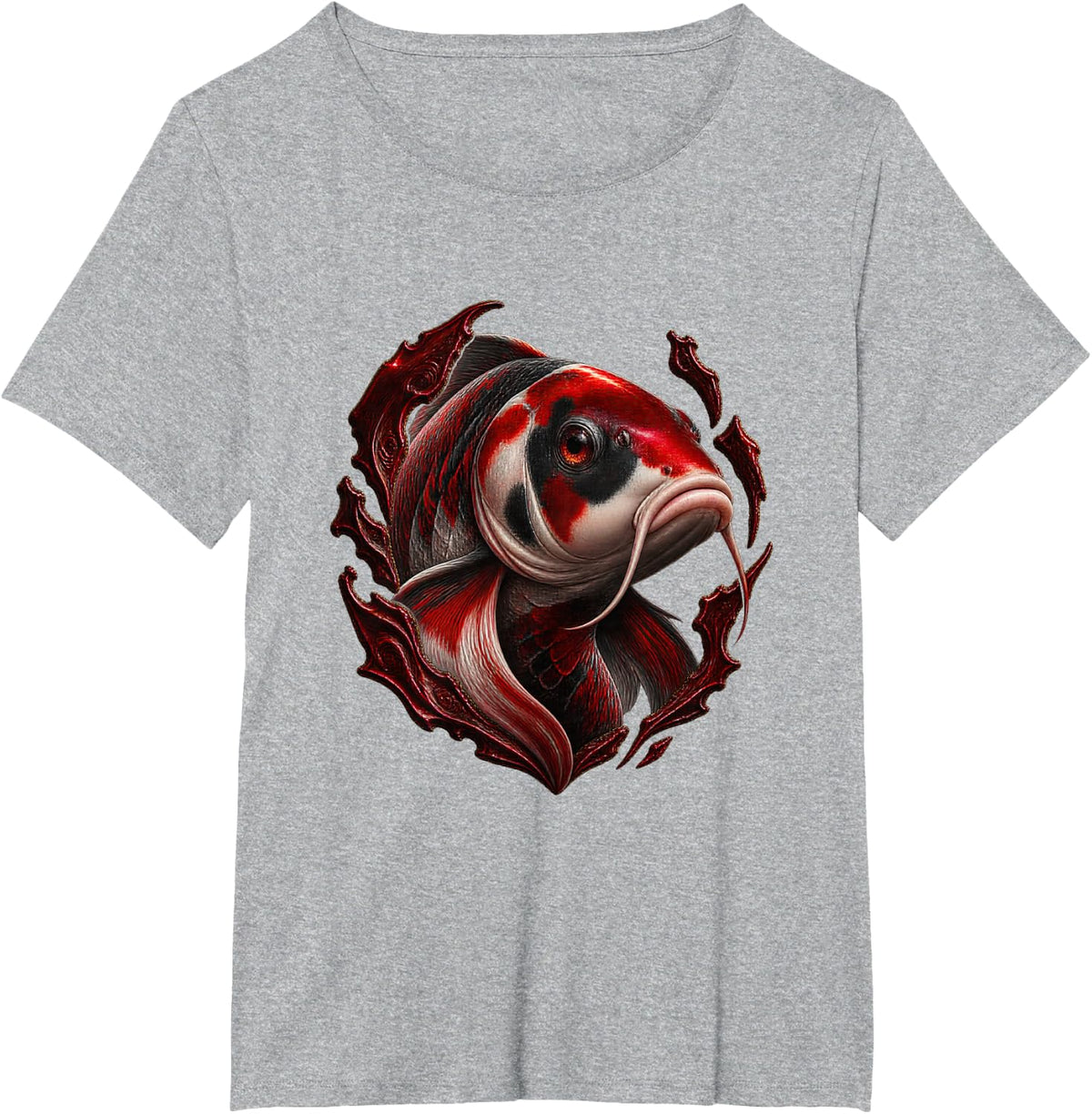 Koi Fish with Dark Red Fragments T-Shirt - Heather Grey