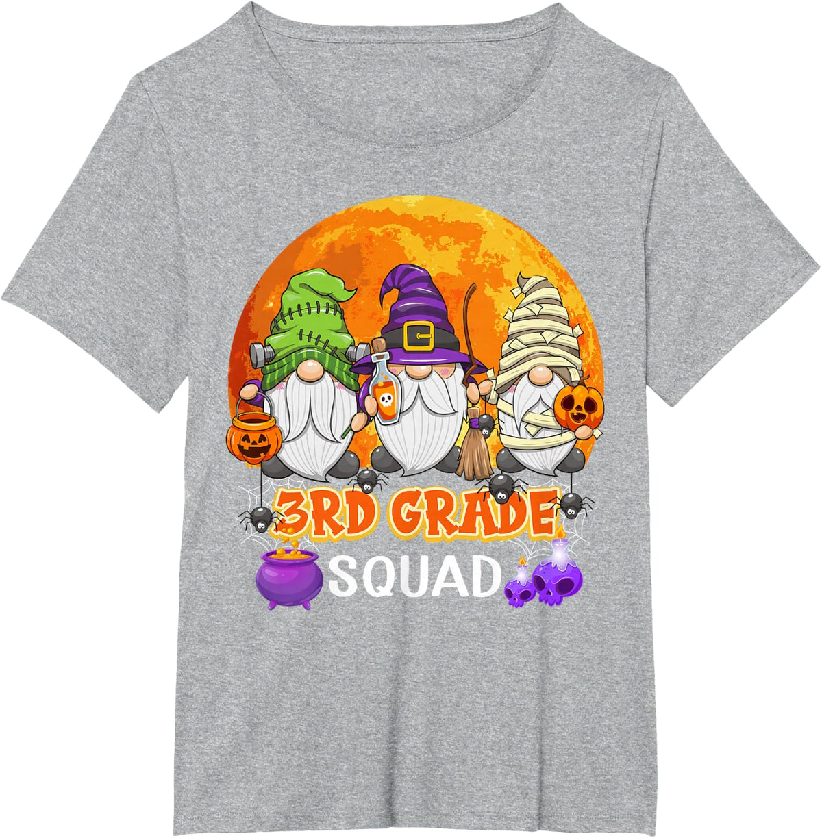 3rd Grade Squad Halloween Third Grader Gnome Matching T-Shirt - Heather Grey