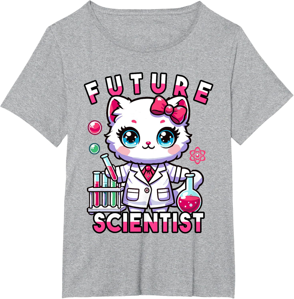 Future Scientist Girls Cat Chemistry Lab Graphic T-Shirt - Heather Grey