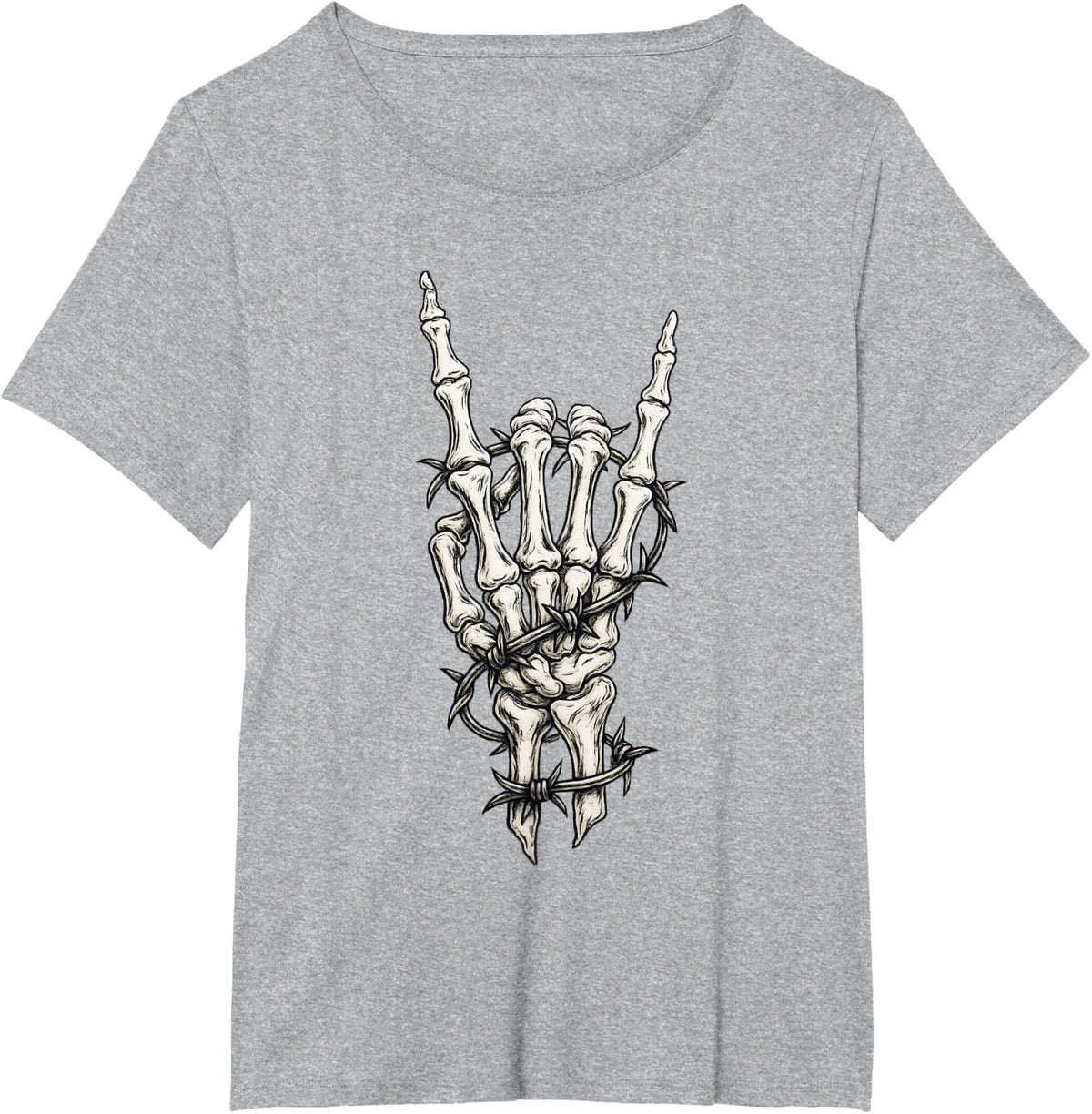 Rock On Skeleton Hand Punk Gifts Rock and Roll Band Graphic T-Shirt - Heather Grey