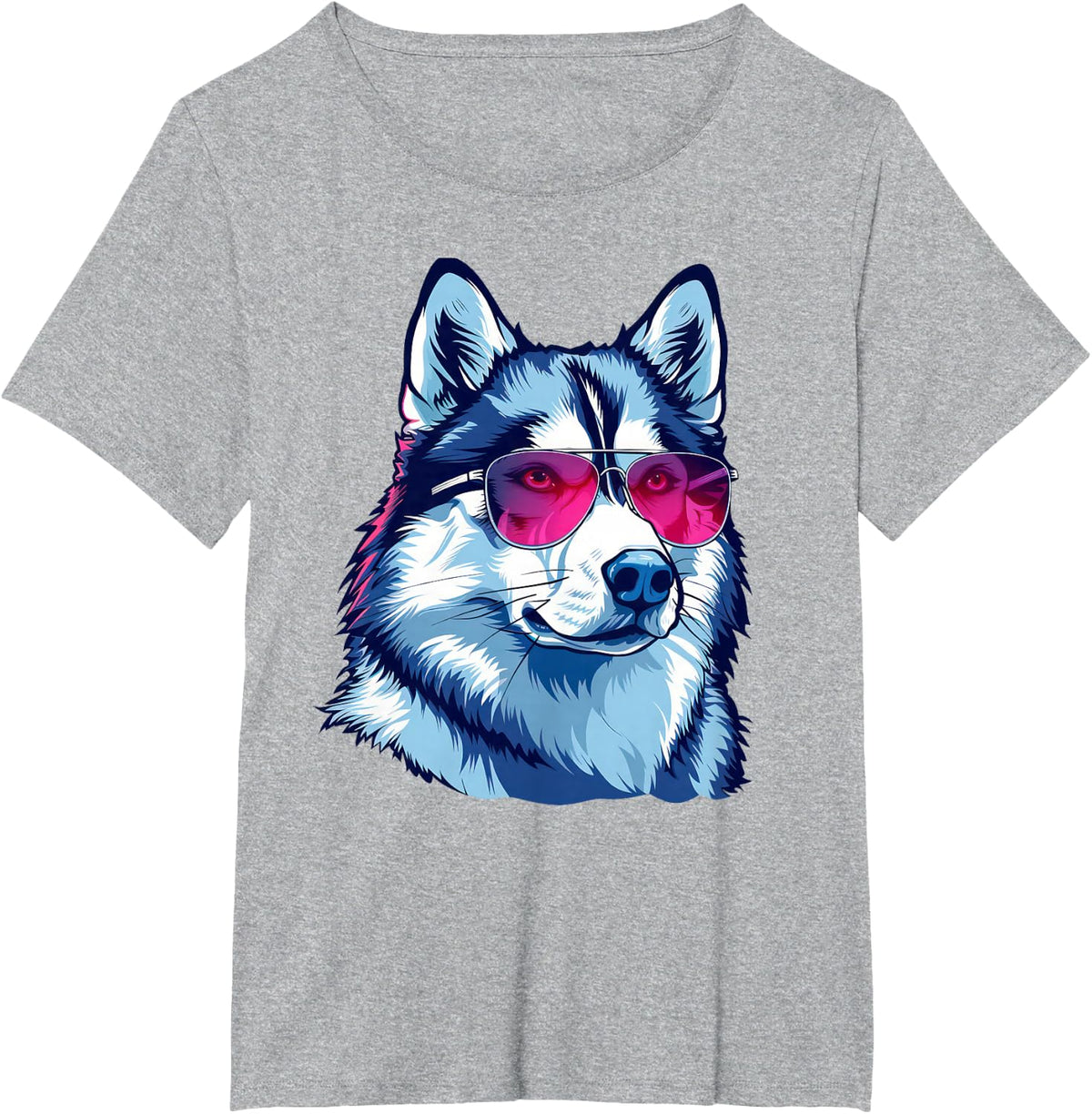 Siberian Husky Dog Sunglasses T-Shirt - Heather Grey