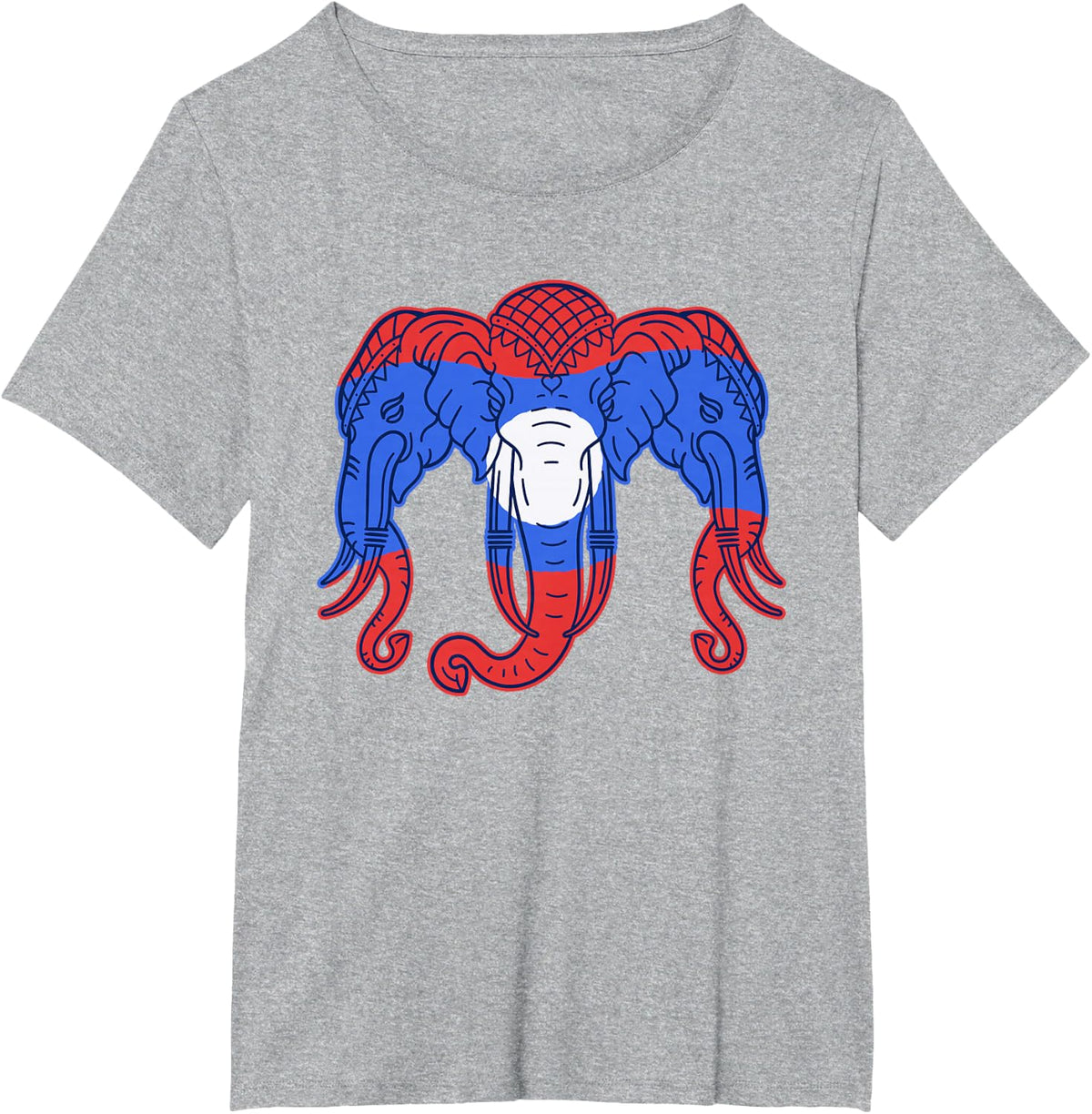Elephant Flag with 3 Heads Kingdom of Laos T-Shirt - Heather Grey