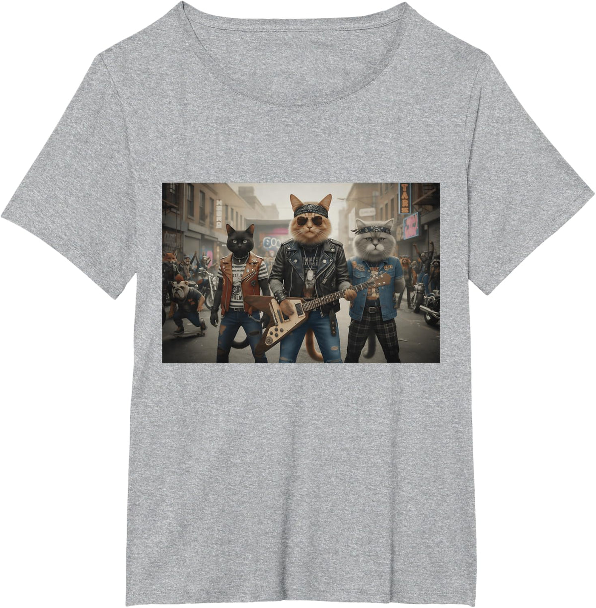 Funny Cats Rock Band, Cool Musician Cat Lover, Rock and Roll T-Shirt - Heather Grey