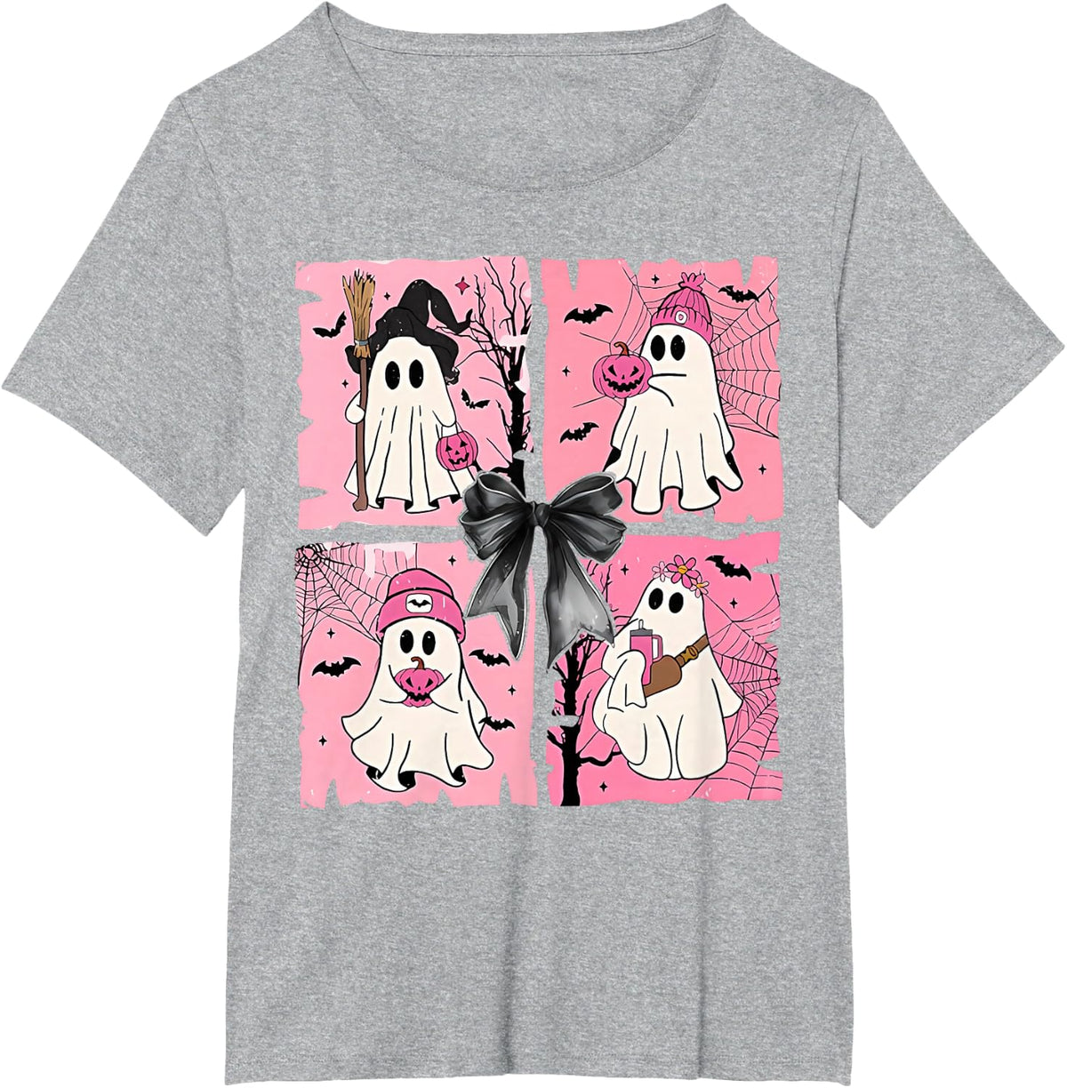 Cute Ghost Halloween Pink Spooky Squad for Everyone T-Shirt - Heather Grey