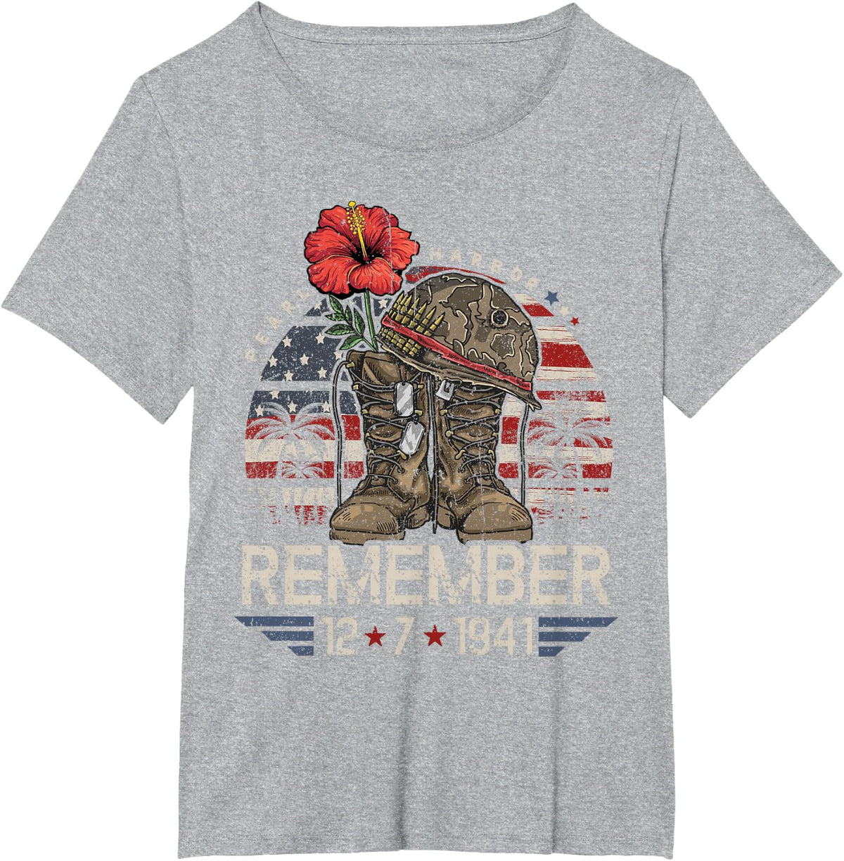 Vintage Hawaii USA Flag Tee, Pearl Harbor Memorial Day Gift T-Shirt - Heather Grey