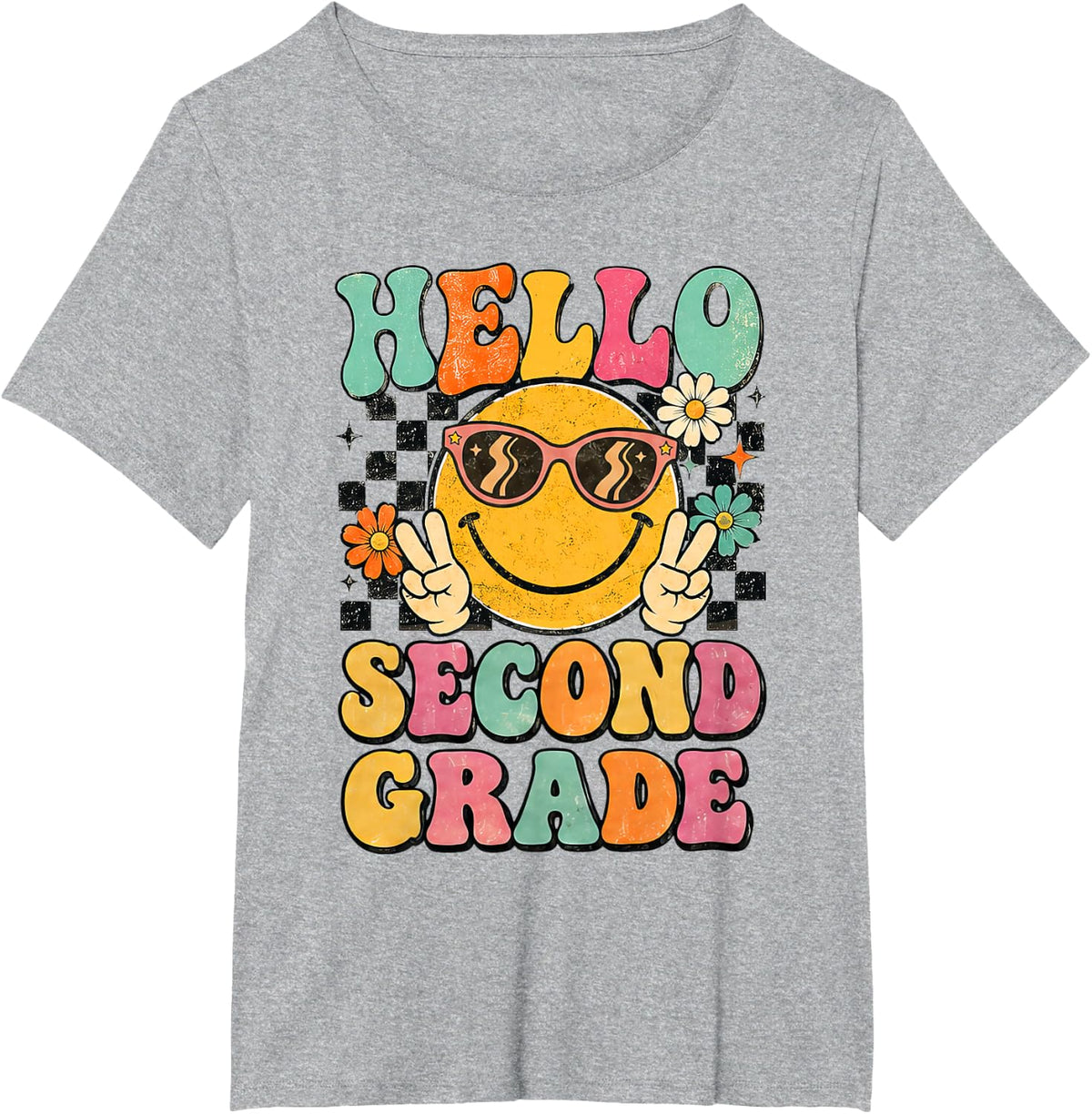 Hello Second Grade Groovy First Day of School 2nd Grade Team T-Shirt - Heather Grey