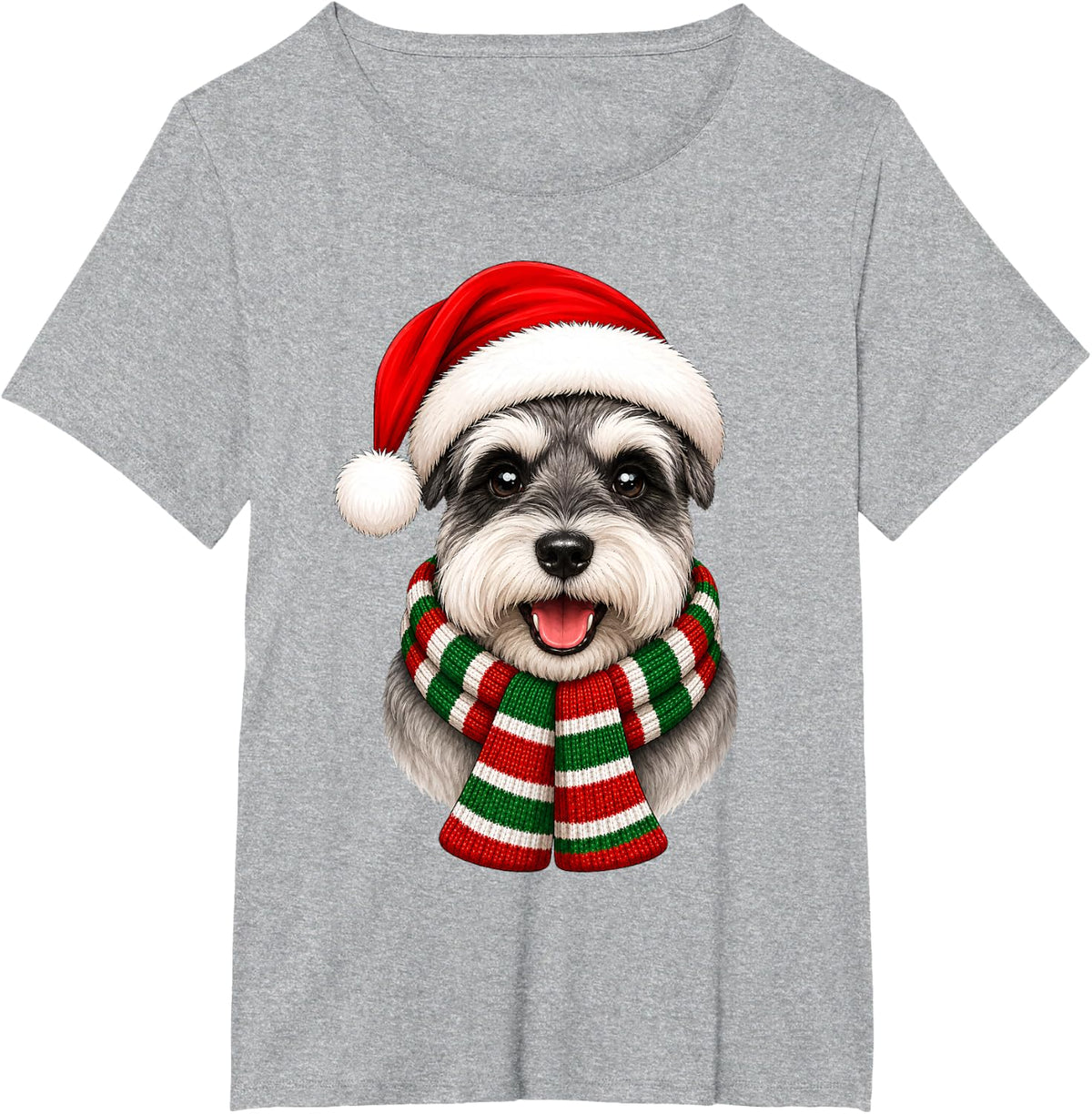 Miniature Schnauzer Dog Christmas Santa Hat Scarf Xmas T-Shirt - Heather Grey