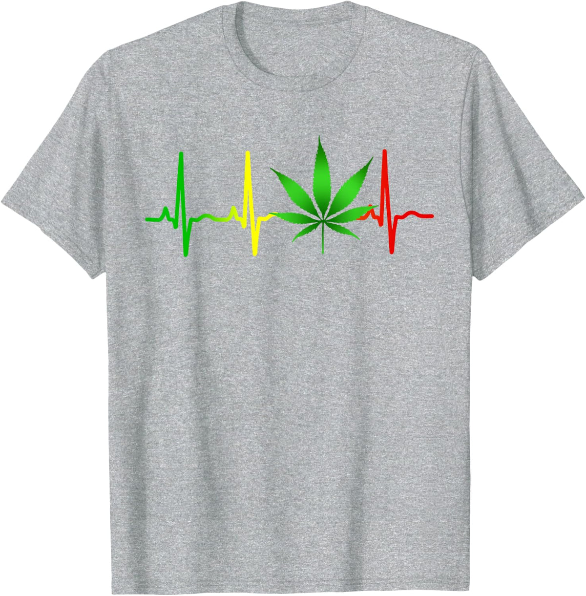 Reggae Music Marijuana Rastafari Weed Heartbeat T-Shirt - Heather Grey