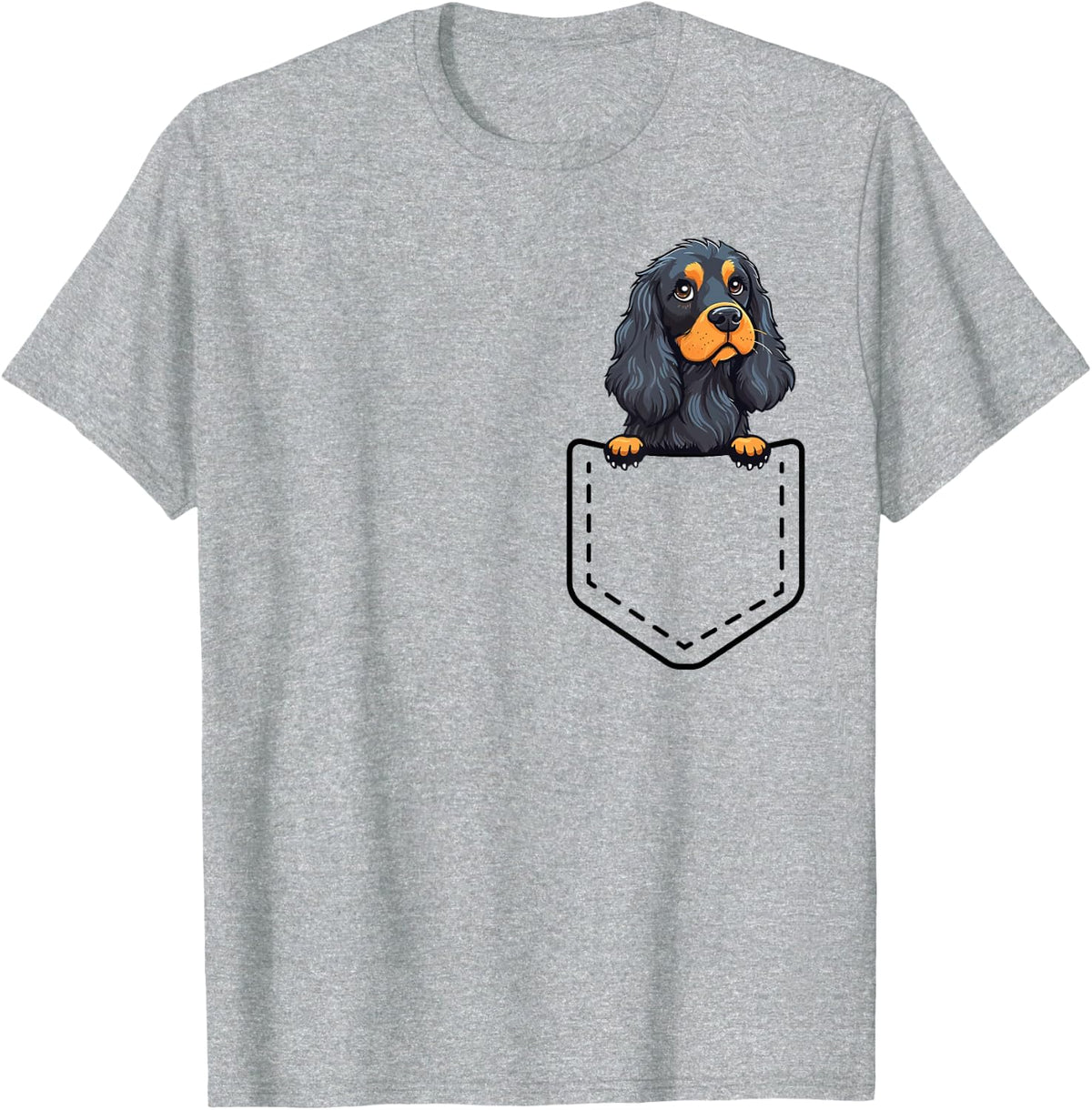Peeking Black And Tan Cocker Spaniel Inside Pocket Dog Owner T-Shirt - Heather Grey
