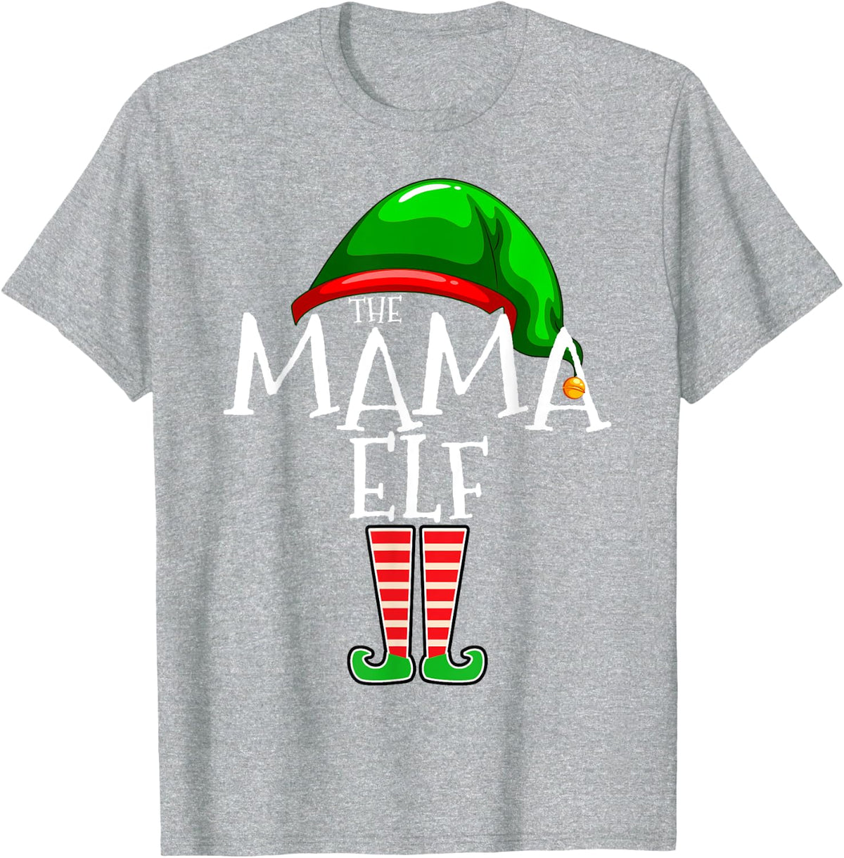 Mama Elf Family Matching Group Christmas Gift Grandma Mom T-Shirt - Heather Grey