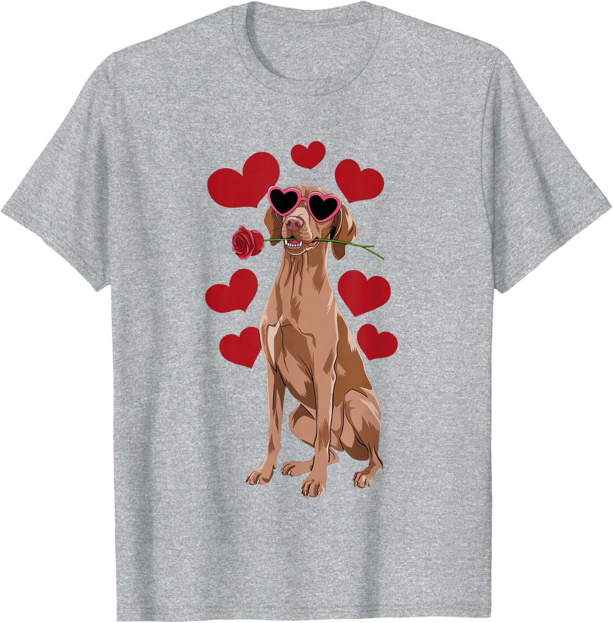Vizsla Valentines Day Heart Dog Lover T-Shirt - Heather Grey