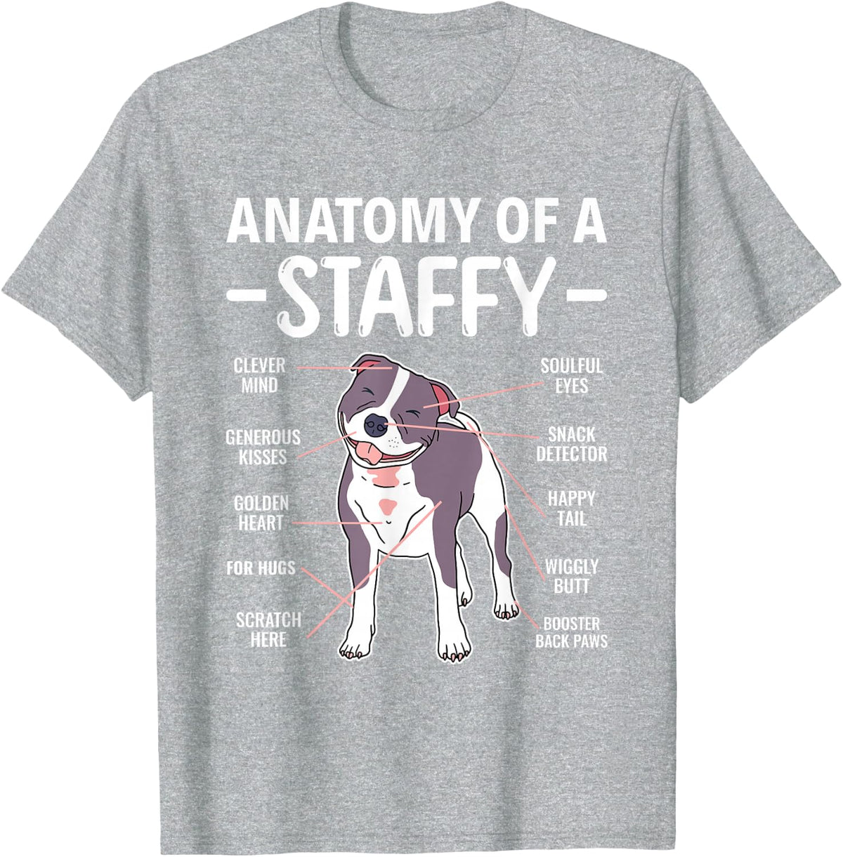 Anatomy of A Staffy Staffordshire Bull Terrier T-Shirt - Heather Grey