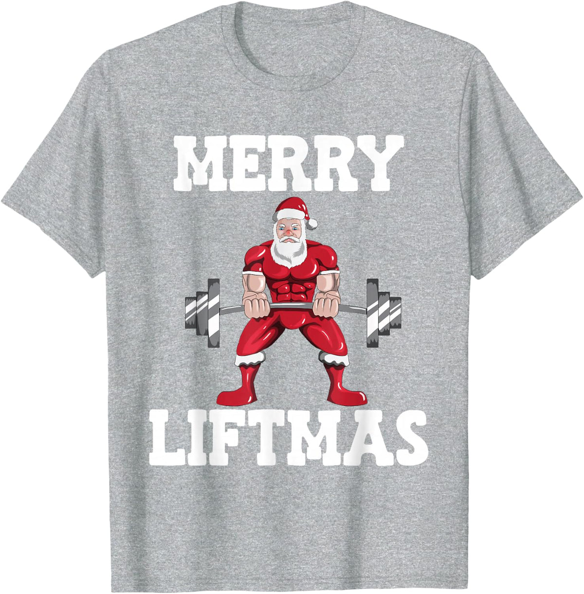 Christmas Santa Claus With Weight Lifter Powerlifting T-Shirt - Heather Grey