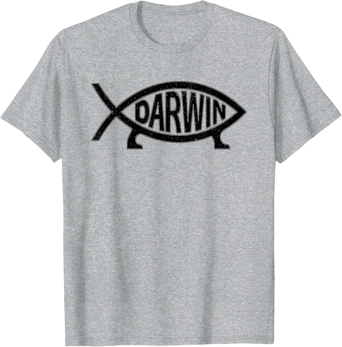 Darwin Ichthys Fish Symbol Funny Athist T-Shirt T-Shirt - Heather Grey