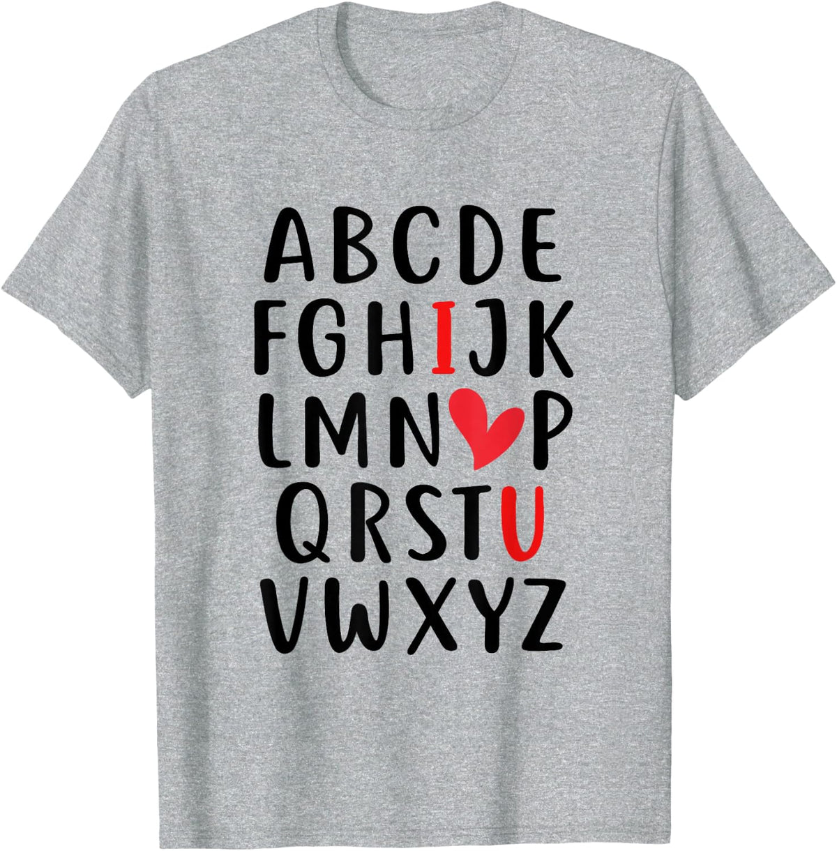 Cute Teacher T-Shirts ABC Alphabet I Love U Valentine Tees T Shirts - Heather Grey