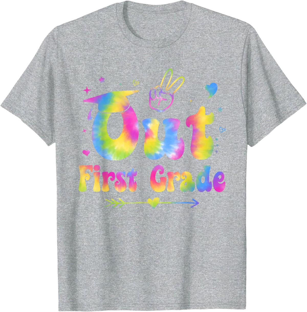 Peace Out First Grade Tie Dye Last Day Of School Graduation T-Shirt - Heather Grey