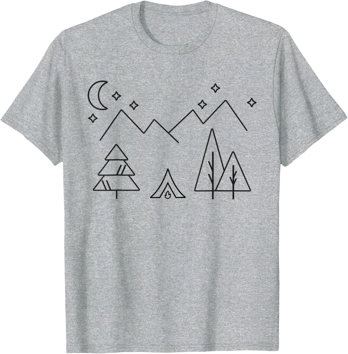 Camping - Minimalist Design with a Tent and Mountains T-Shirt - Heather Grey