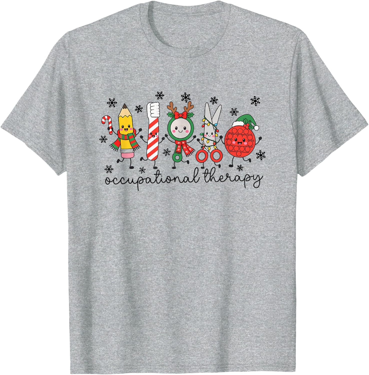 Occupational Therapy Doodle Christmas OT Holiday ADLs OTA T-Shirt - Heather Grey