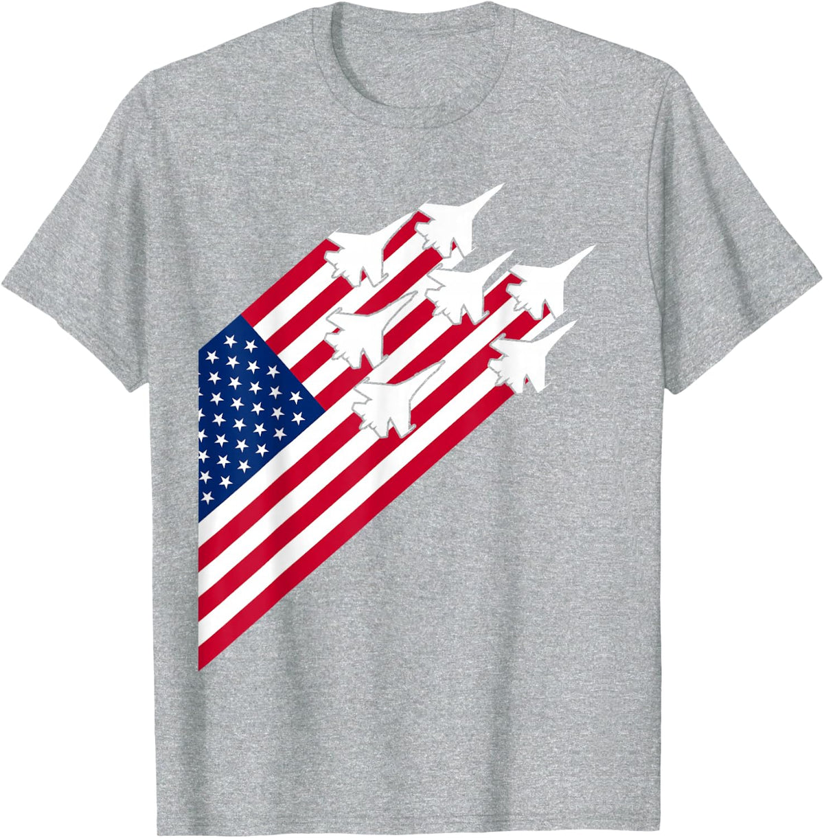 Fighter Jets USA Flag 4th of July Fighter Jet Flag T-Shirt - Heather Grey