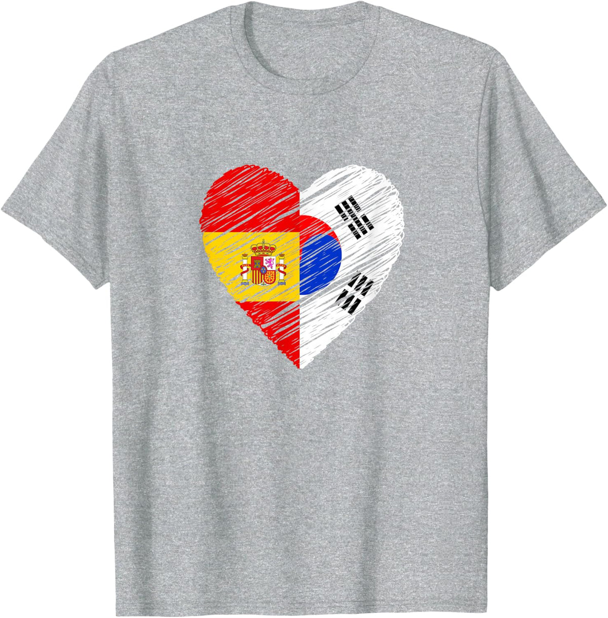 South Korea Spain Heart Spanish Flag Korean Flag Love Heart T-Shirt - Heather Grey